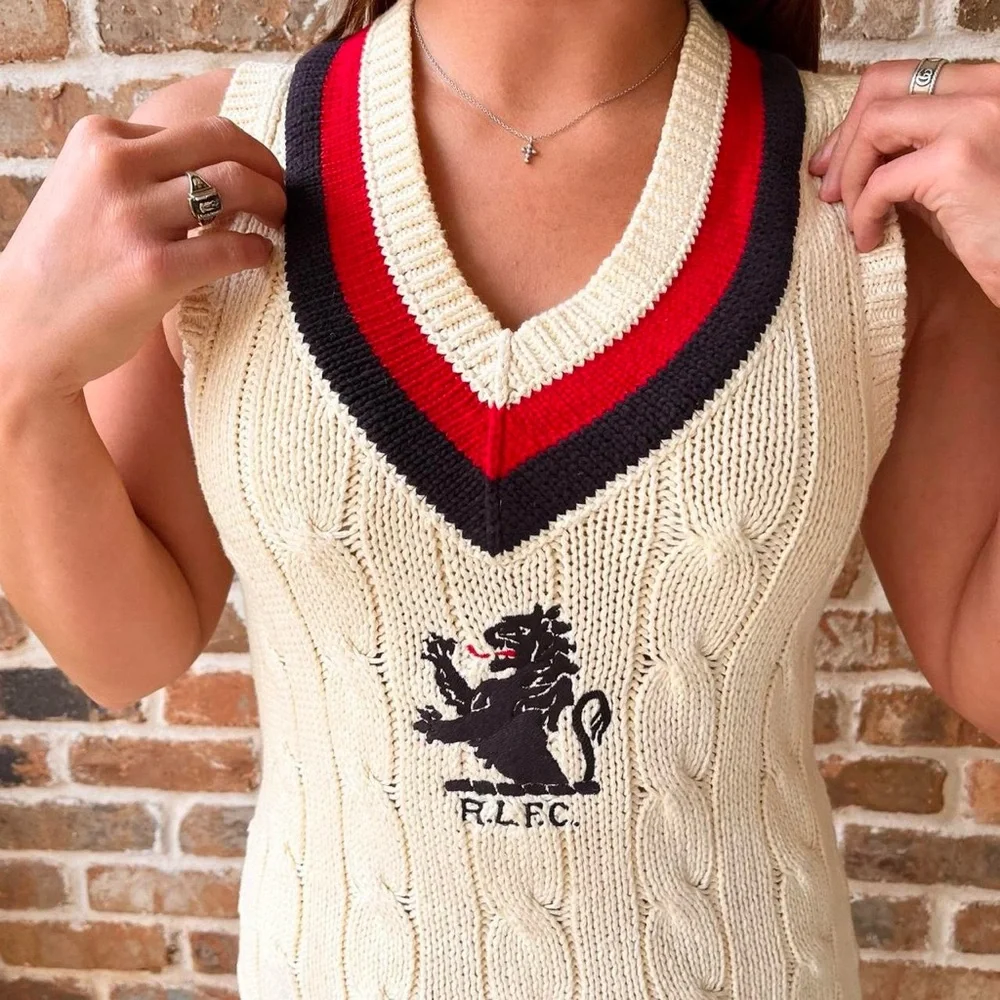 Cream and Red Women's Ralph Lauren Rugby Sweater Dress - Picture 8 of 8
